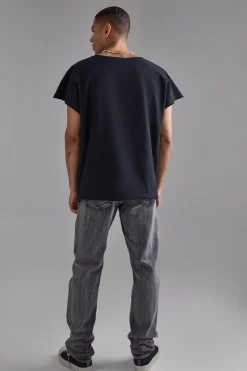 Oversized Cap Sleeve Slash Neck Loopback T-shirt | UK^boohooMAN Sale