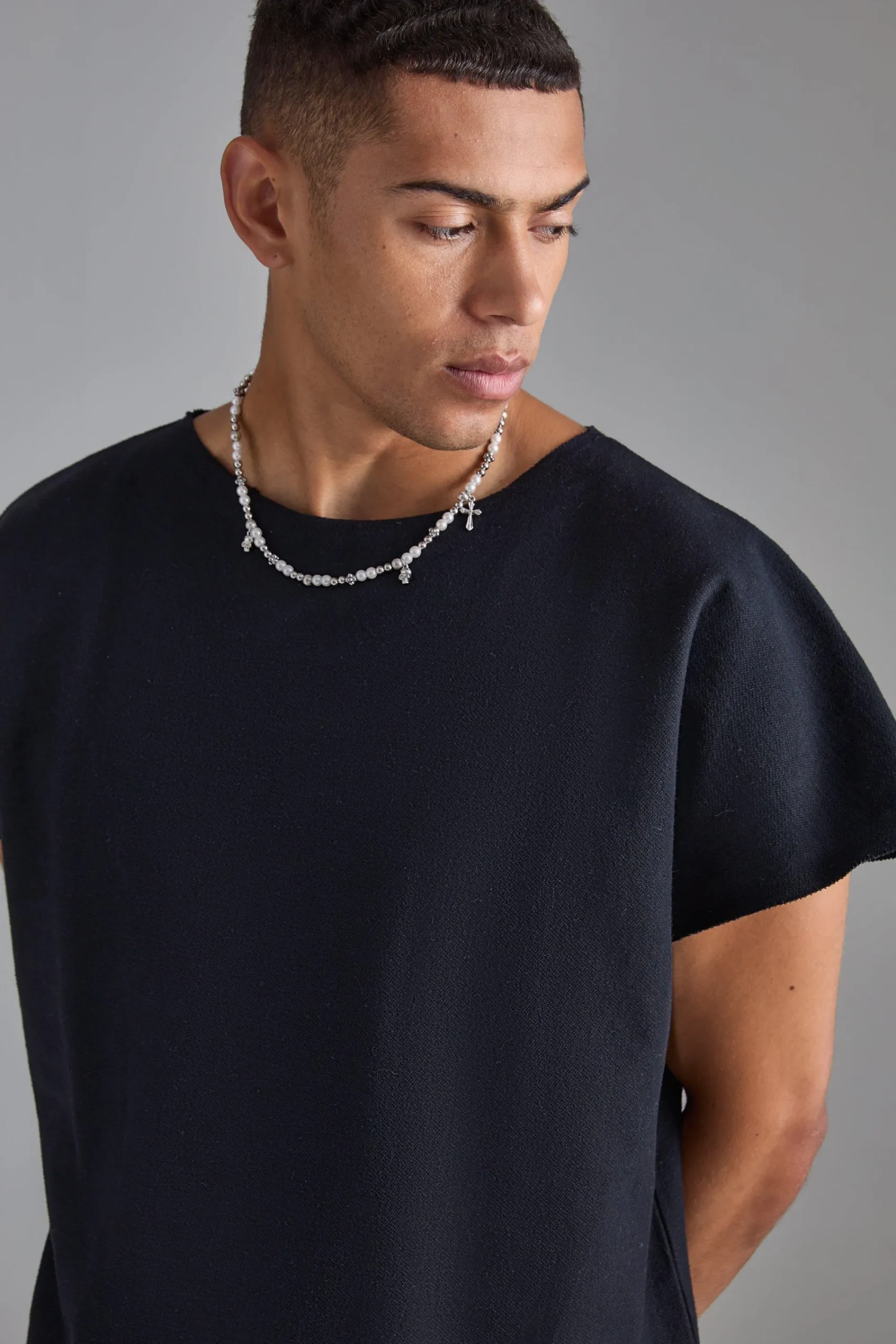Oversized Cap Sleeve Slash Neck Loopback T-shirt | UK^boohooMAN Sale