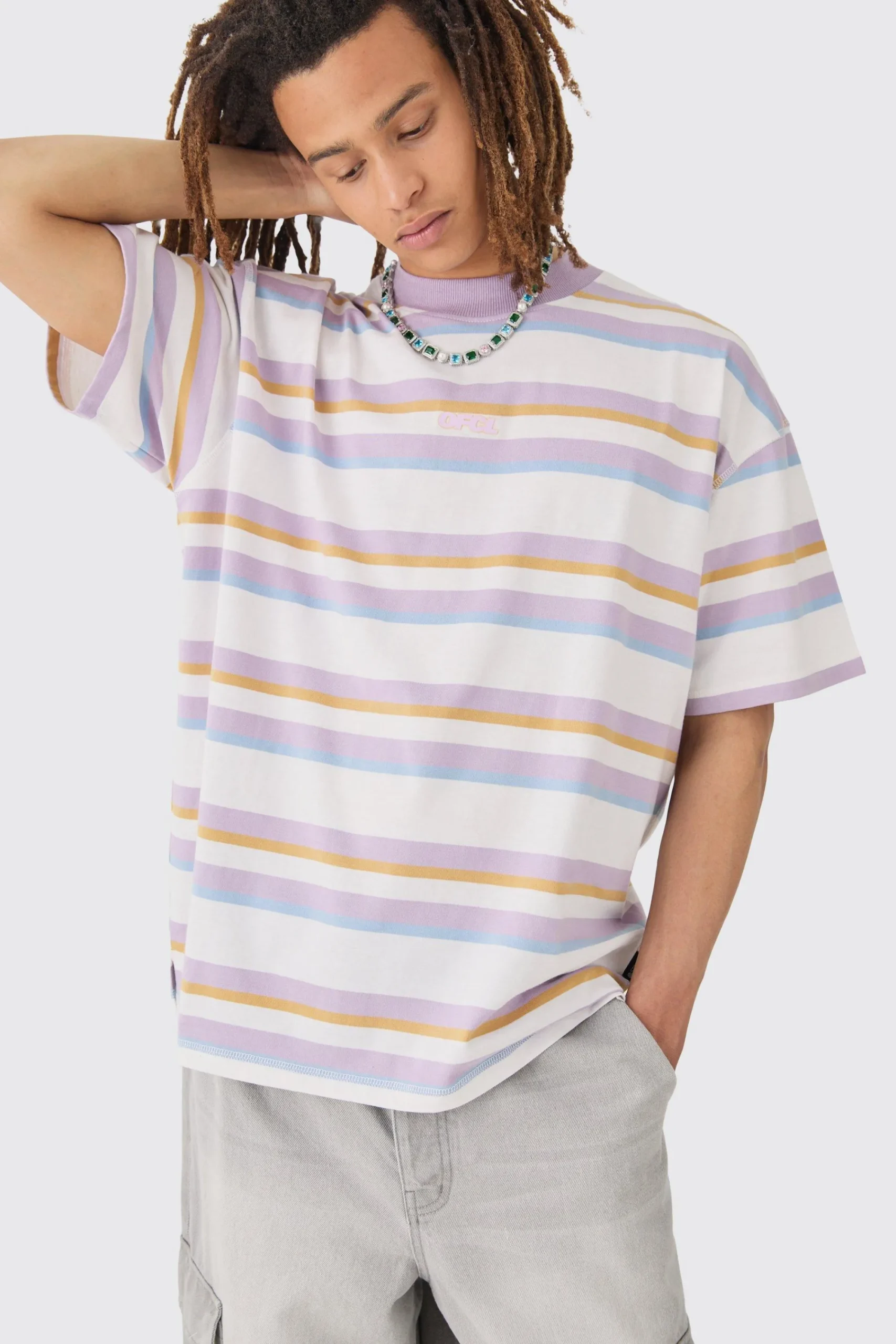 Oversized Carded Heavy Striped OFCL T-shirt | UK^boohooMAN Sale