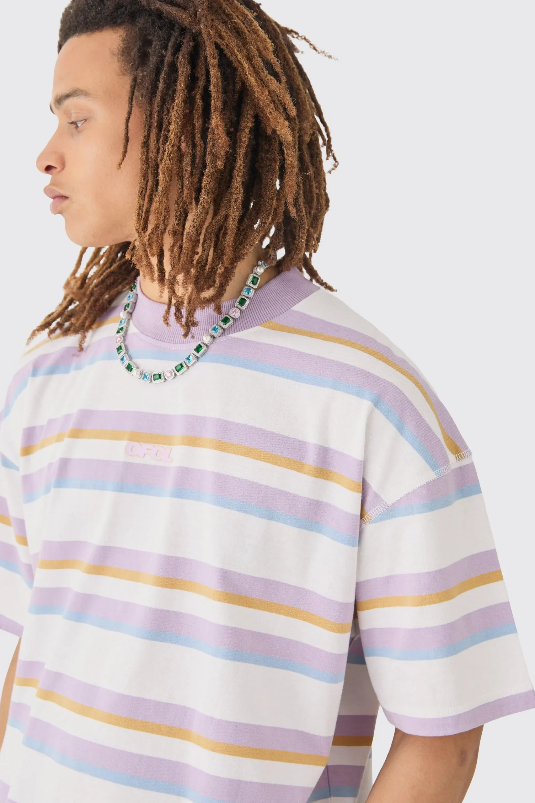 Oversized Carded Heavy Striped OFCL T-shirt | UK^boohooMAN Sale
