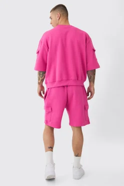 boohooMAN Oversized Cargo Pocket Half Sleeve Sweatshirt And Short Set | UK| Tracksuits