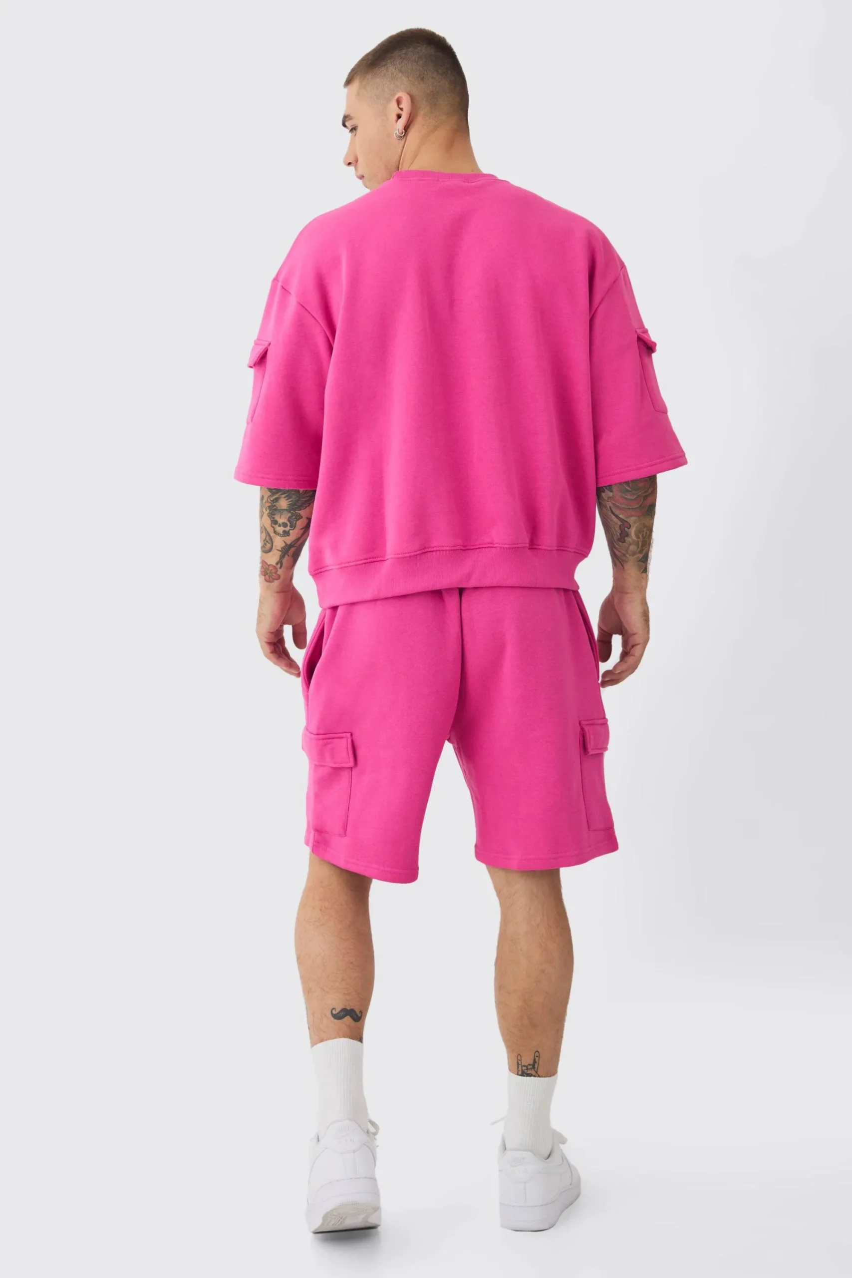 boohooMAN Oversized Cargo Pocket Half Sleeve Sweatshirt And Short Set | UK| Tracksuits