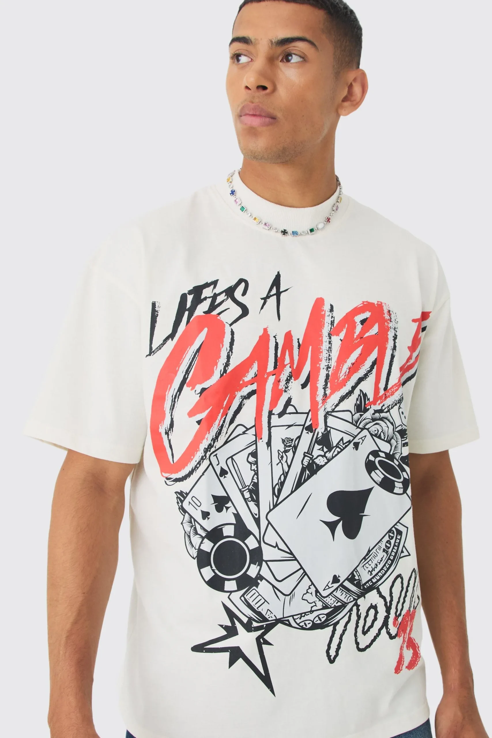 Oversized Casino Graphic T-shirt | UK^boohooMAN Best