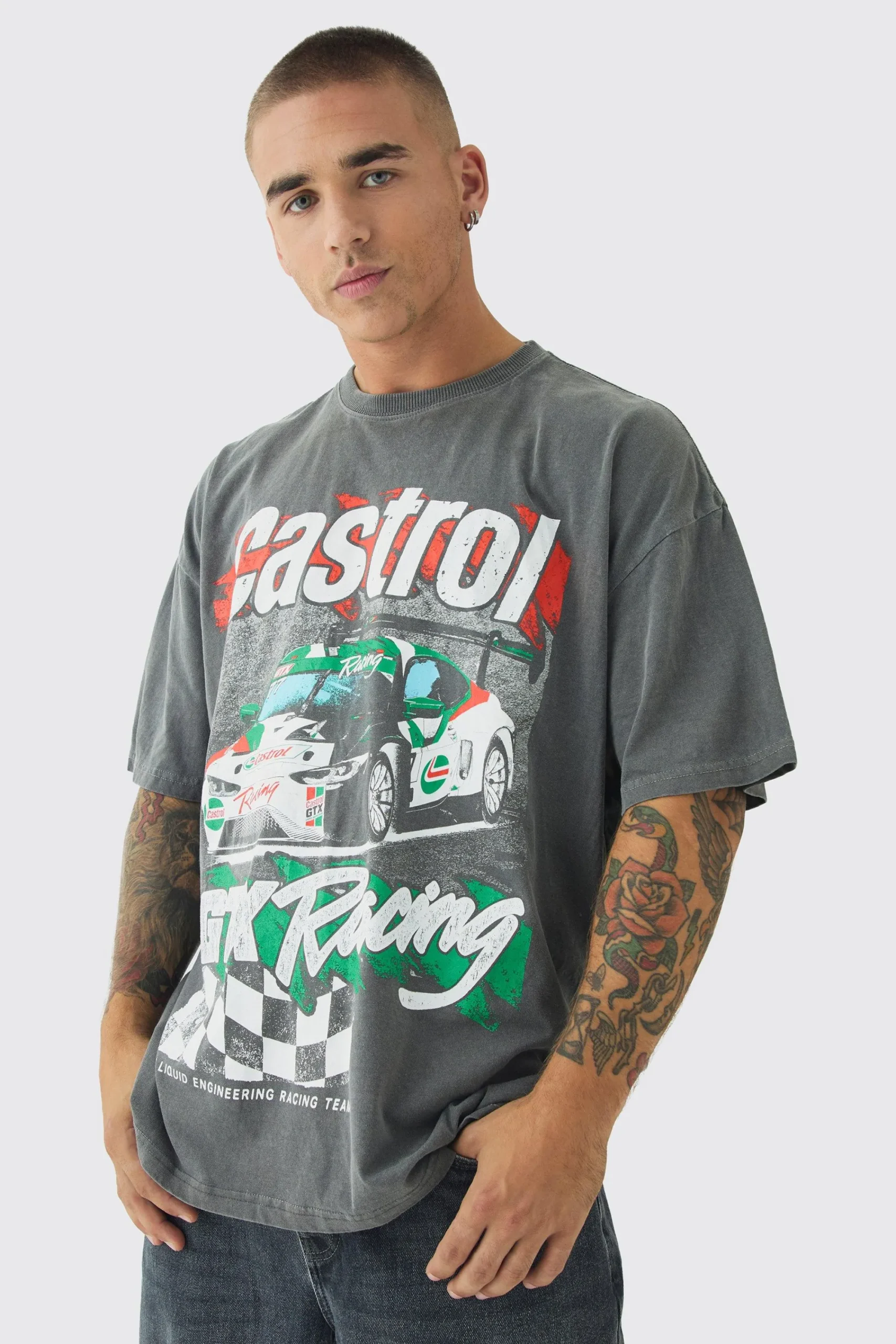 Oversized Castrol GTX Wash License Print T-Shirt | UK^boohooMAN Best