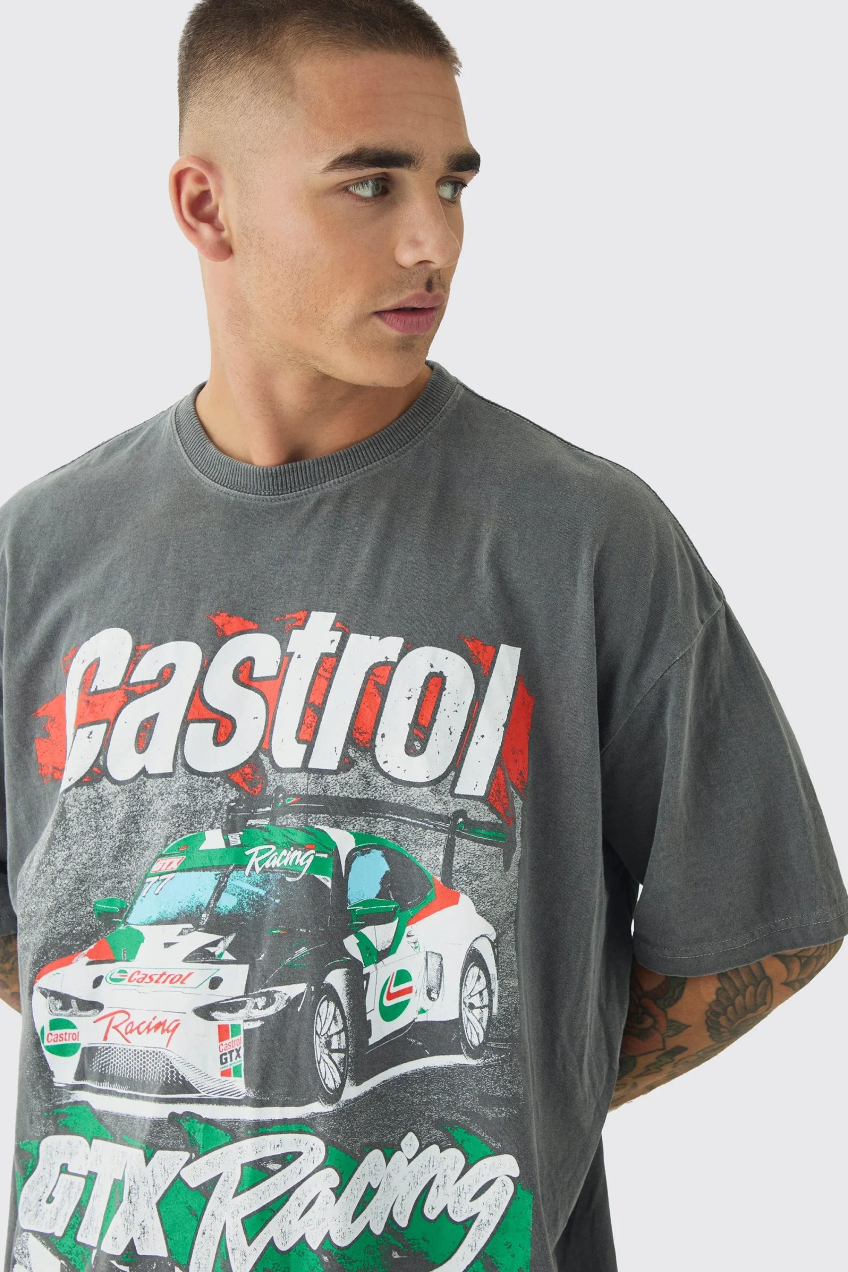 Oversized Castrol GTX Wash License Print T-Shirt | UK^boohooMAN Best