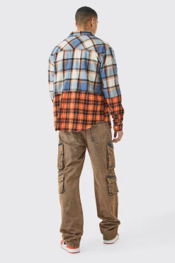 boohooMAN Oversized Check Splice Printed Placket Shirt | UK| Shirts