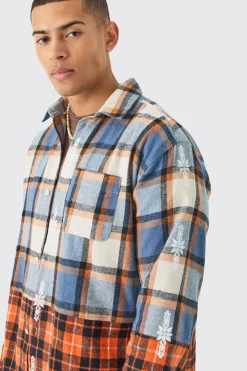 boohooMAN Oversized Check Splice Printed Placket Shirt | UK| Shirts