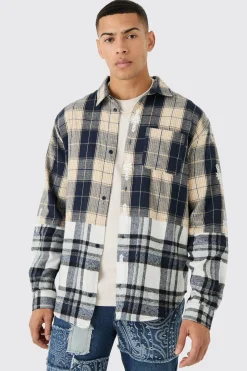 boohooMAN Oversized Check Splice Printed Placket Shirt | UK| Shirts