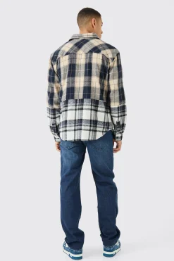 boohooMAN Oversized Check Splice Printed Placket Shirt | UK| Shirts