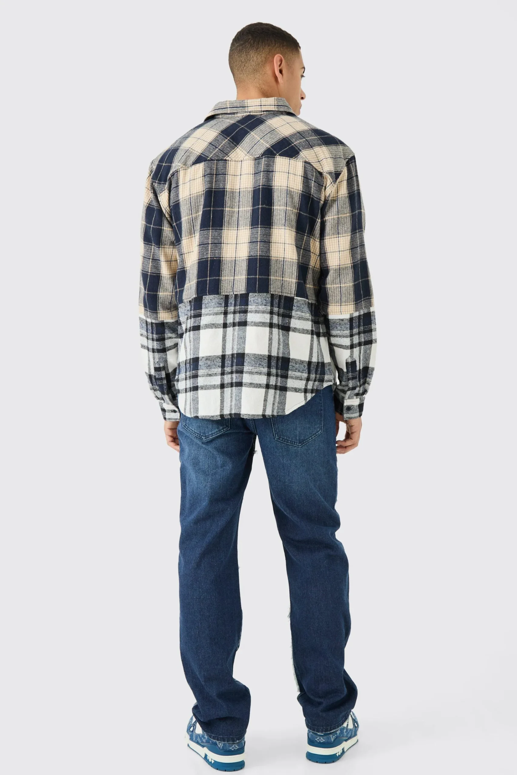 boohooMAN Oversized Check Splice Printed Placket Shirt | UK| Shirts