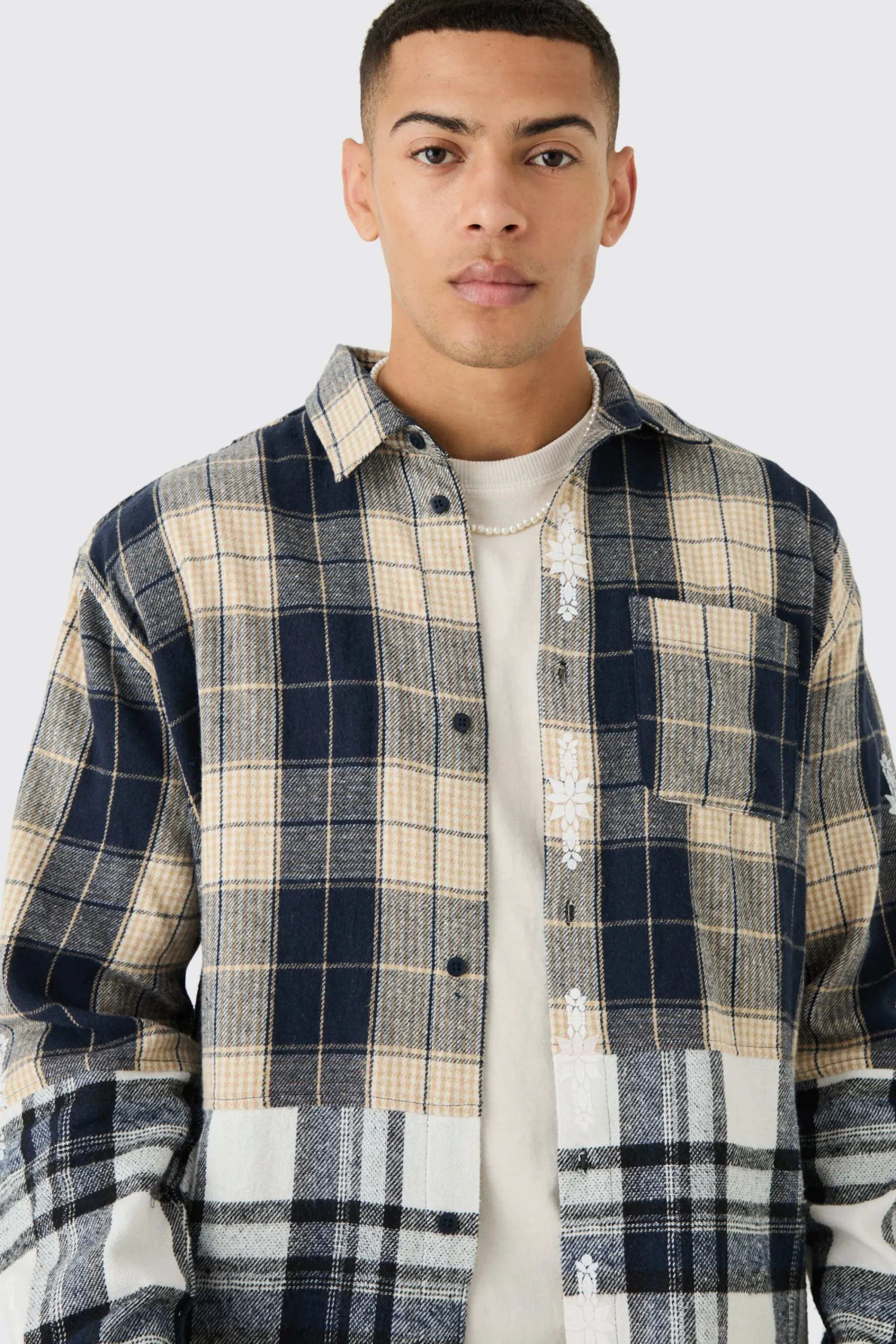 boohooMAN Oversized Check Splice Printed Placket Shirt | UK| Shirts