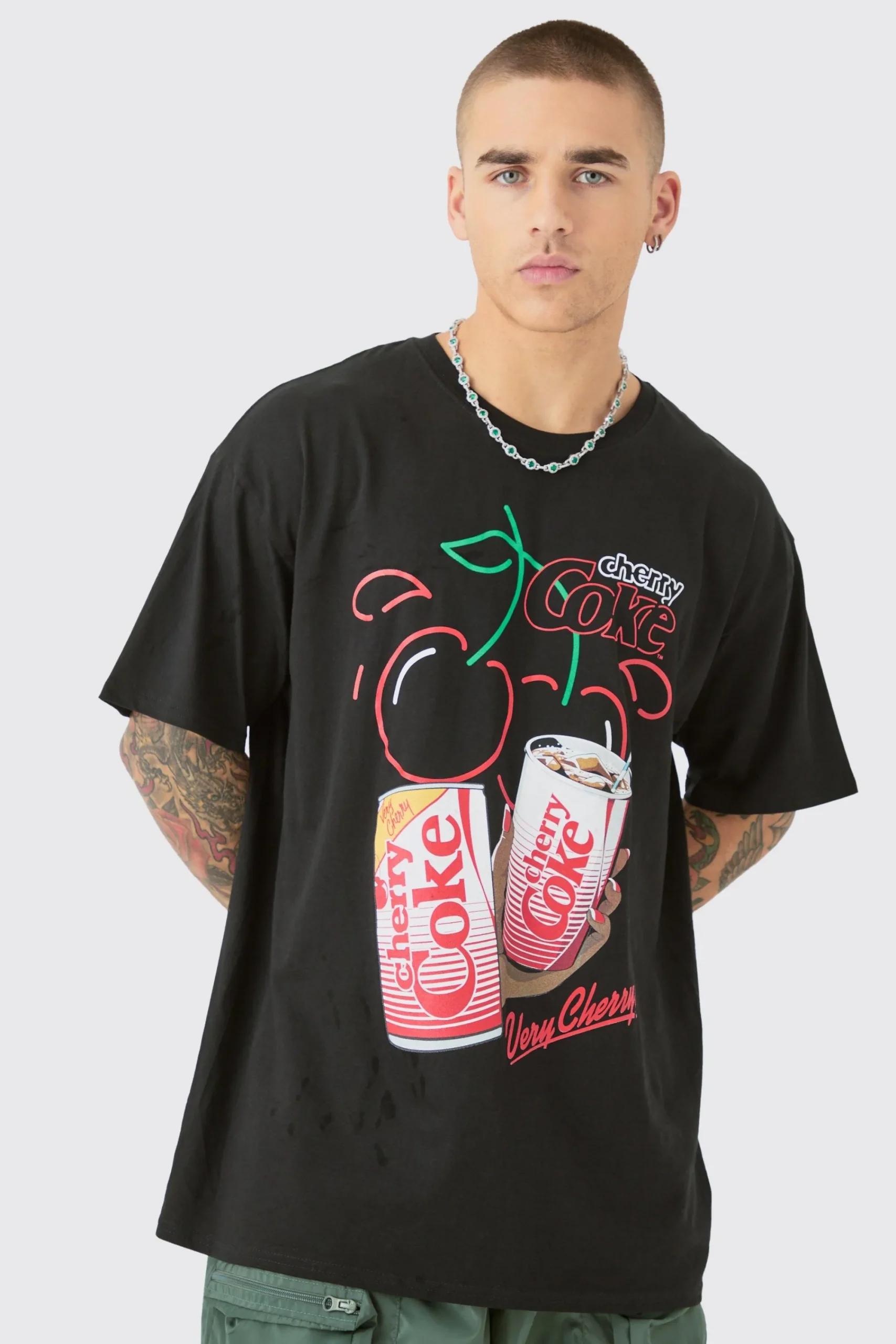 Oversized Cherry Coke License T-shirt | UK^boohooMAN