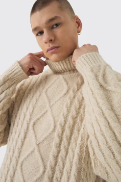 boohooMAN Oversized Chunky Cable Knit Roll Neck Jumper | UK| Knitwear