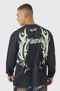 Oversized Closed Mesh Graffiti Moto T-shirt | UK^boohooMAN