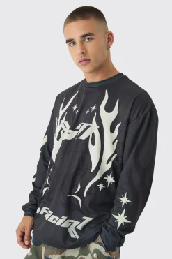 Oversized Closed Mesh Graffiti Moto T-shirt | UK^boohooMAN