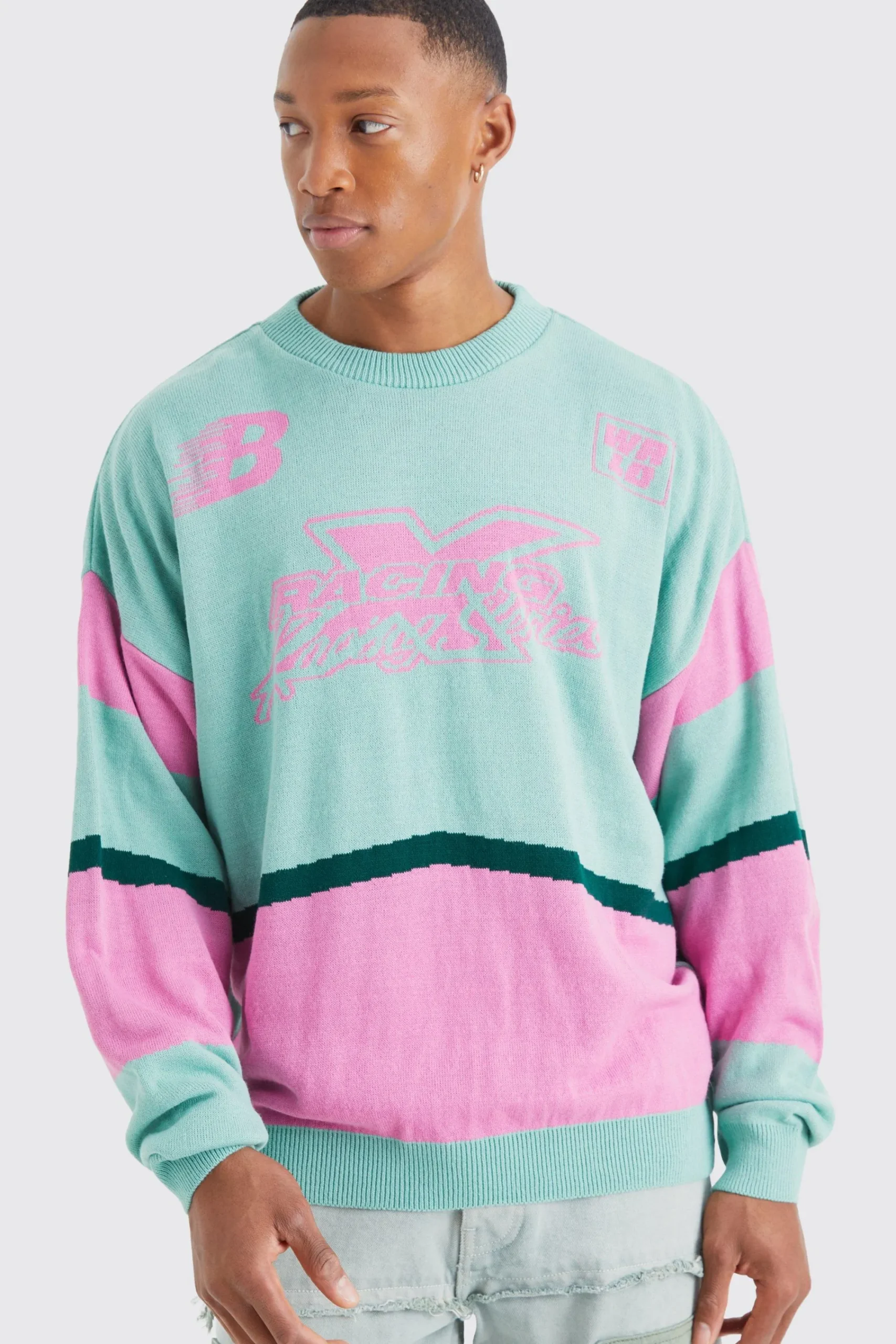 boohooMAN Oversized Colour Block Moto Jumper | UK| Knitwear