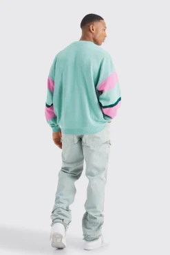 boohooMAN Oversized Colour Block Moto Jumper | UK| Knitwear