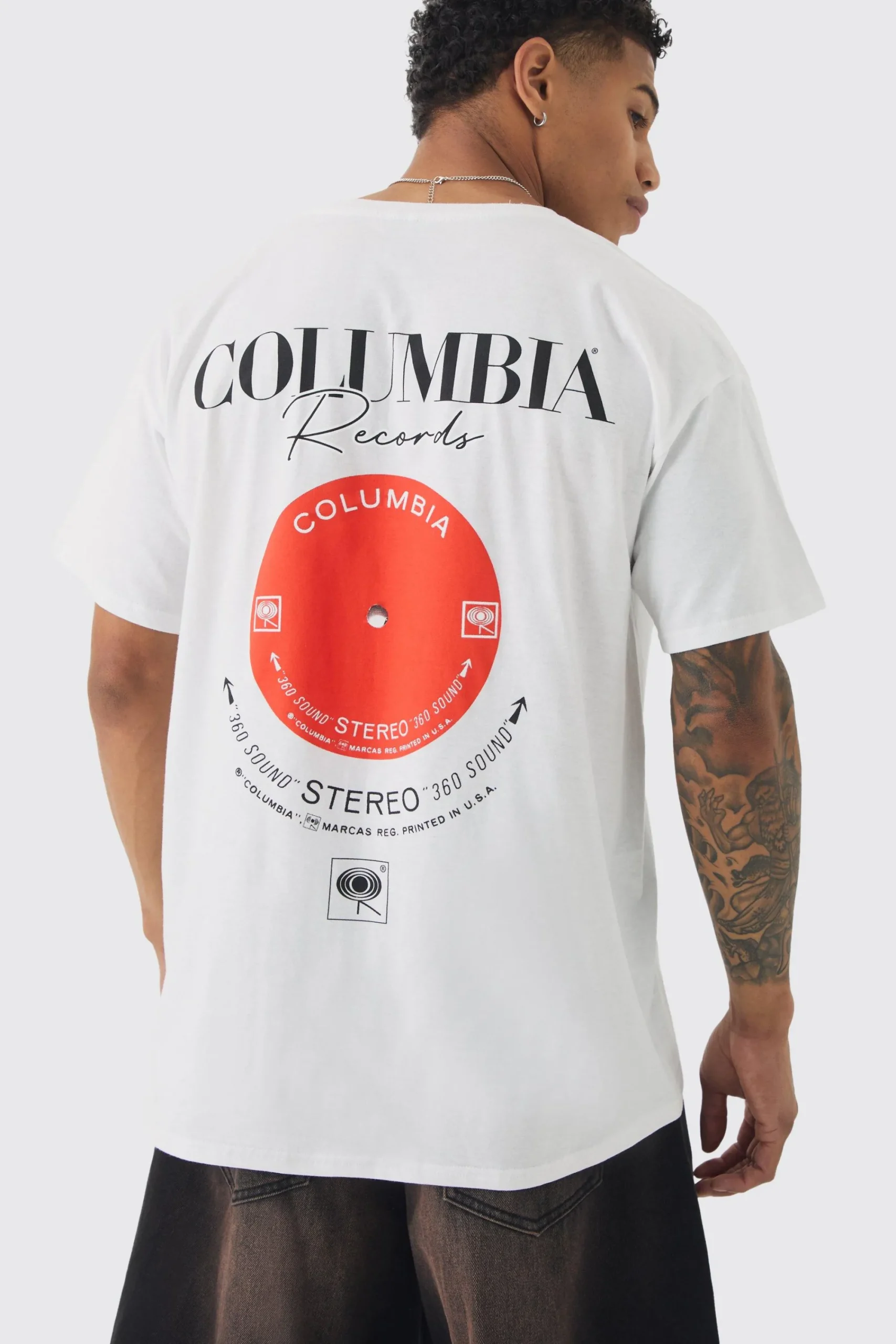 Oversized Columbia Records License Print T-shirt | UK^boohooMAN New