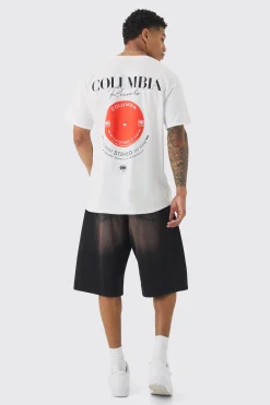 Oversized Columbia Records License Print T-shirt | UK^boohooMAN New