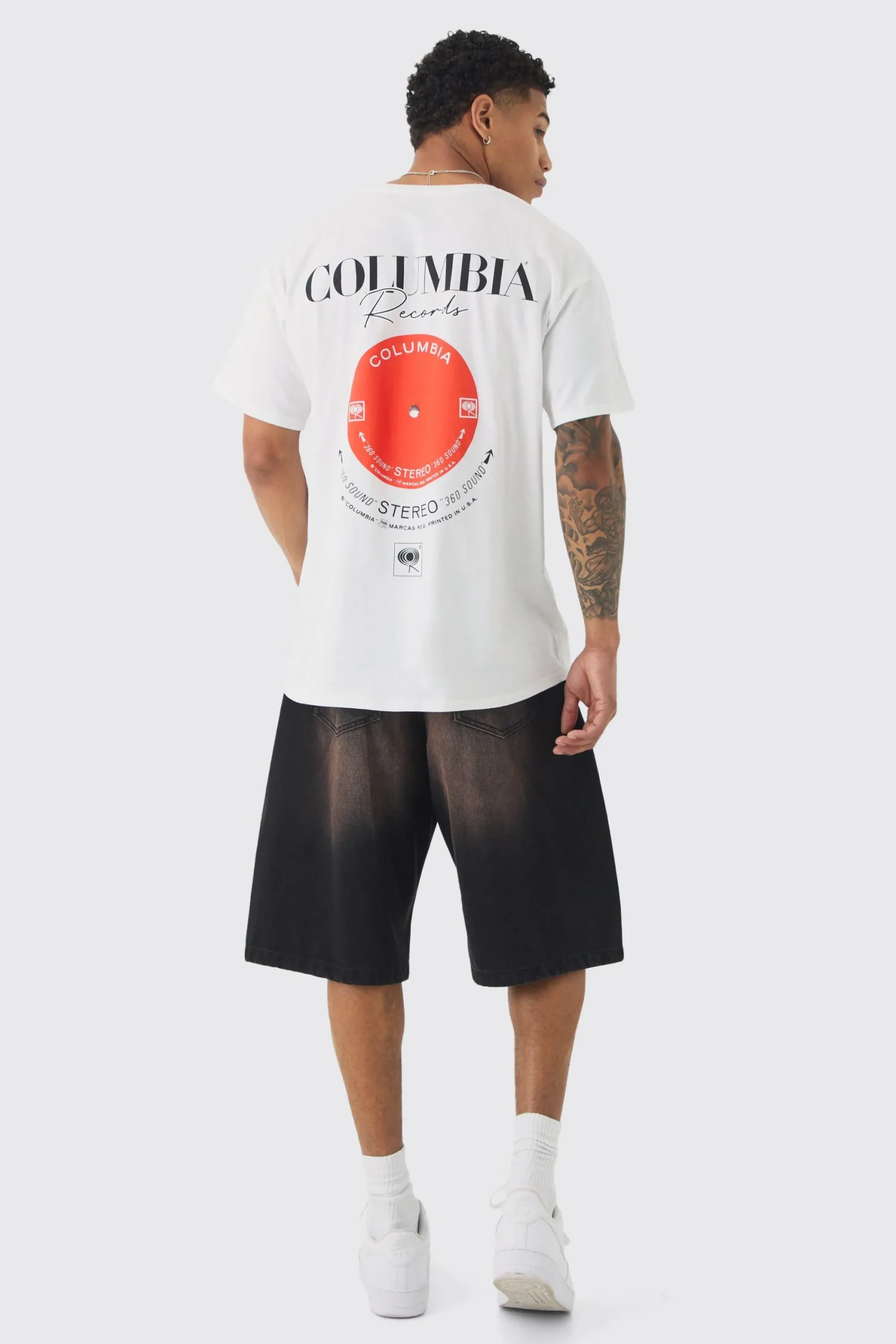 Oversized Columbia Records License Print T-shirt | UK^boohooMAN New