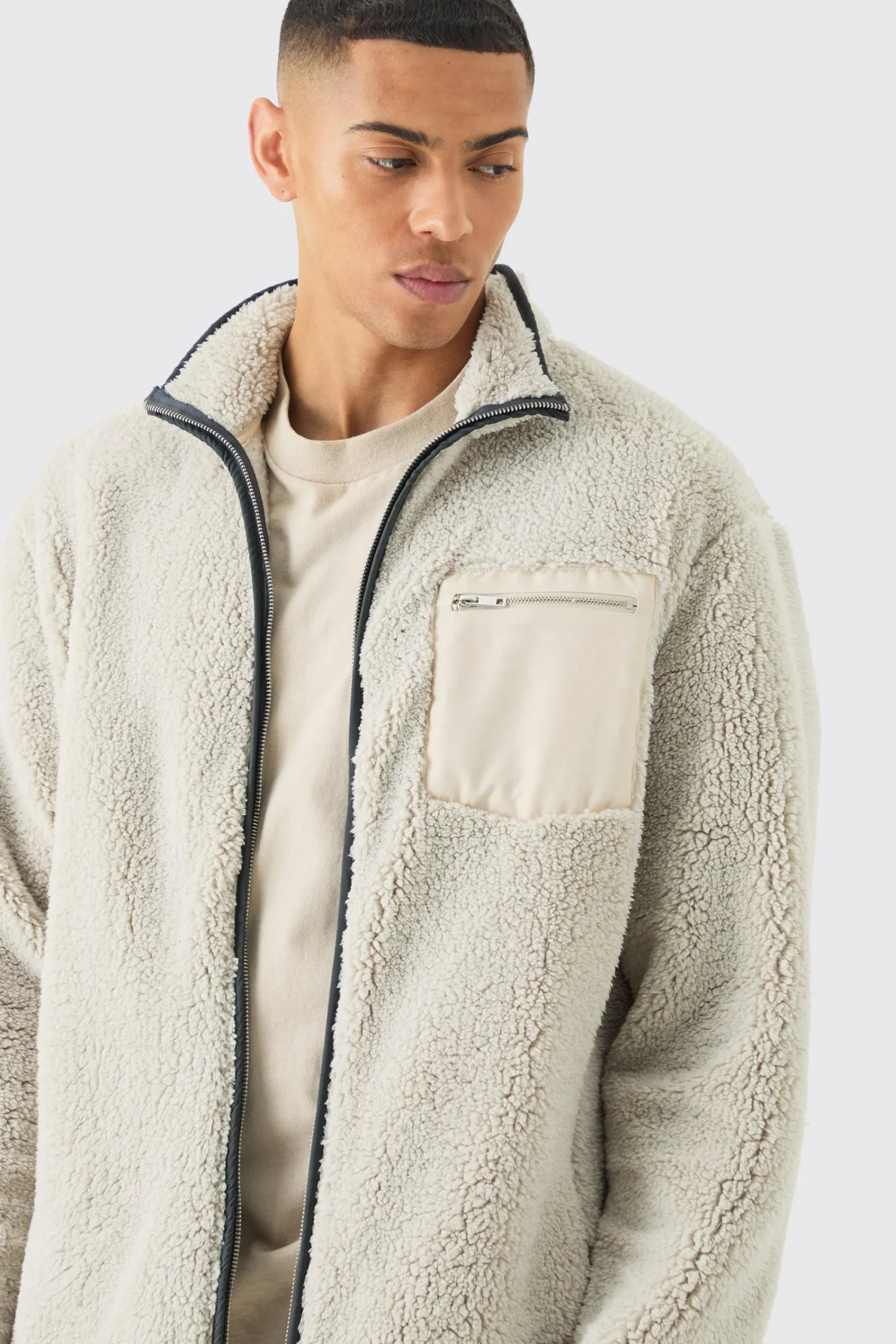 boohooMAN Oversized Contrast Borg Jacket | UK| Coats & Jackets