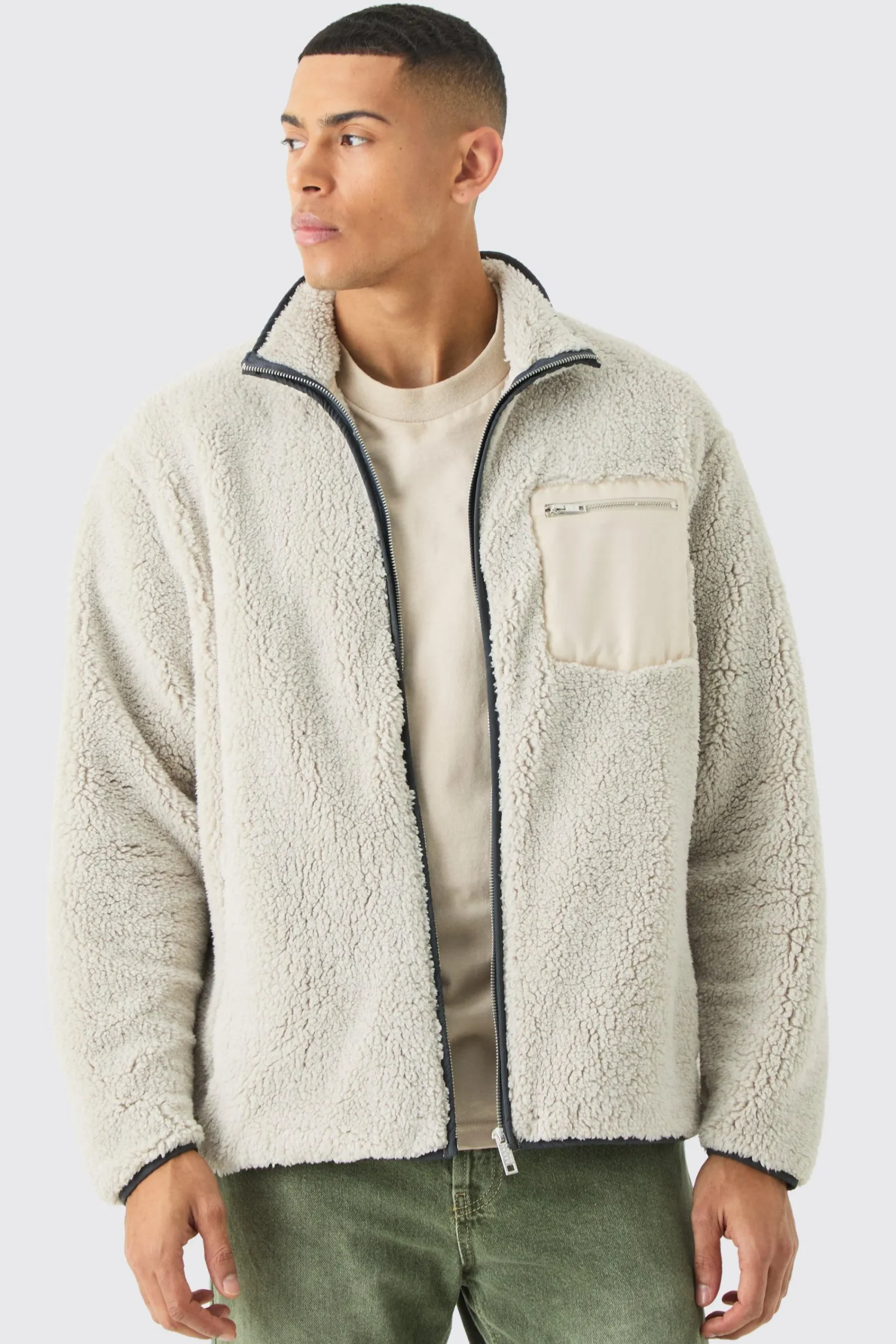 boohooMAN Oversized Contrast Borg Jacket | UK| Coats & Jackets