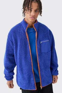 boohooMAN Oversized Contrast Borg Jacket | UK| Coats & Jackets