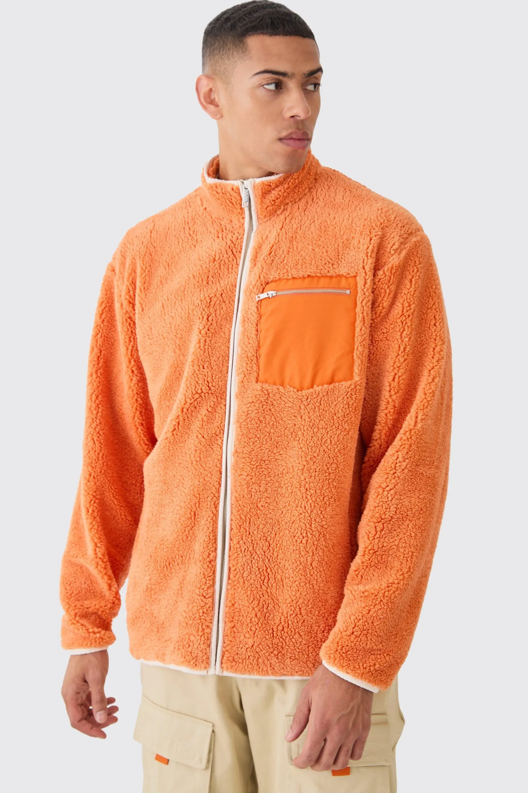 boohooMAN Oversized Contrast Borg Jacket | UK| Coats & Jackets