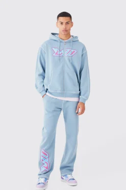 boohooMAN Oversized Contrast Stitch Heat Graphic Tracksuit | UK| Tracksuits