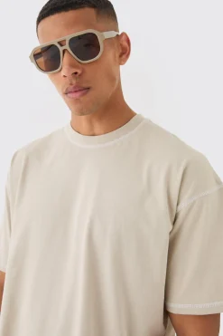Oversized Contrast Stitch Extended Neck T-shirt | UK^boohooMAN Sale