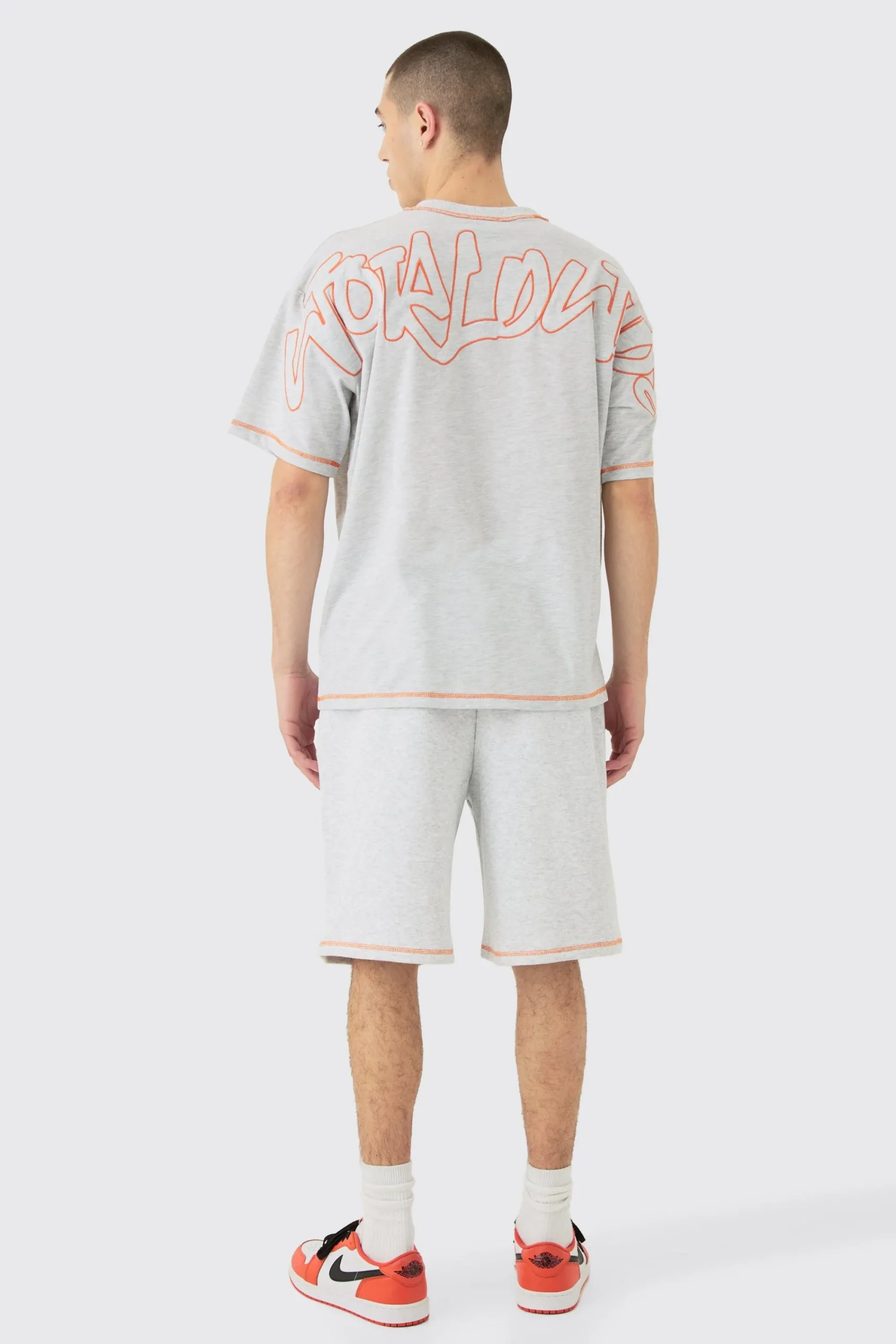 boohooMAN Oversized Contrast Stitch Applique T-shirt & Short Set | UK| Tracksuits