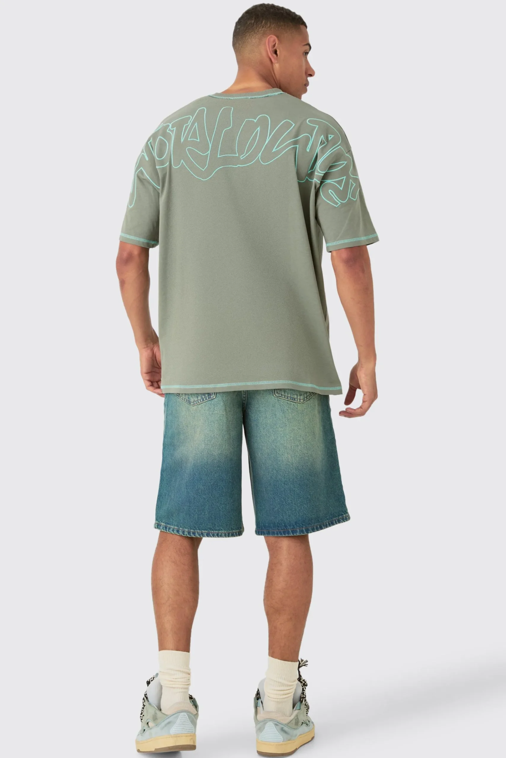 Oversized Contrast Stitch Embroidered T-shirt | UK^boohooMAN Sale