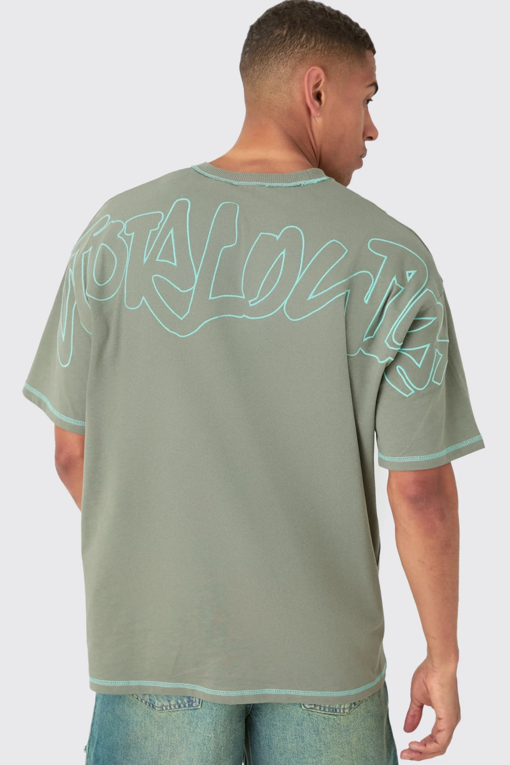 Oversized Contrast Stitch Embroidered T-shirt | UK^boohooMAN Sale