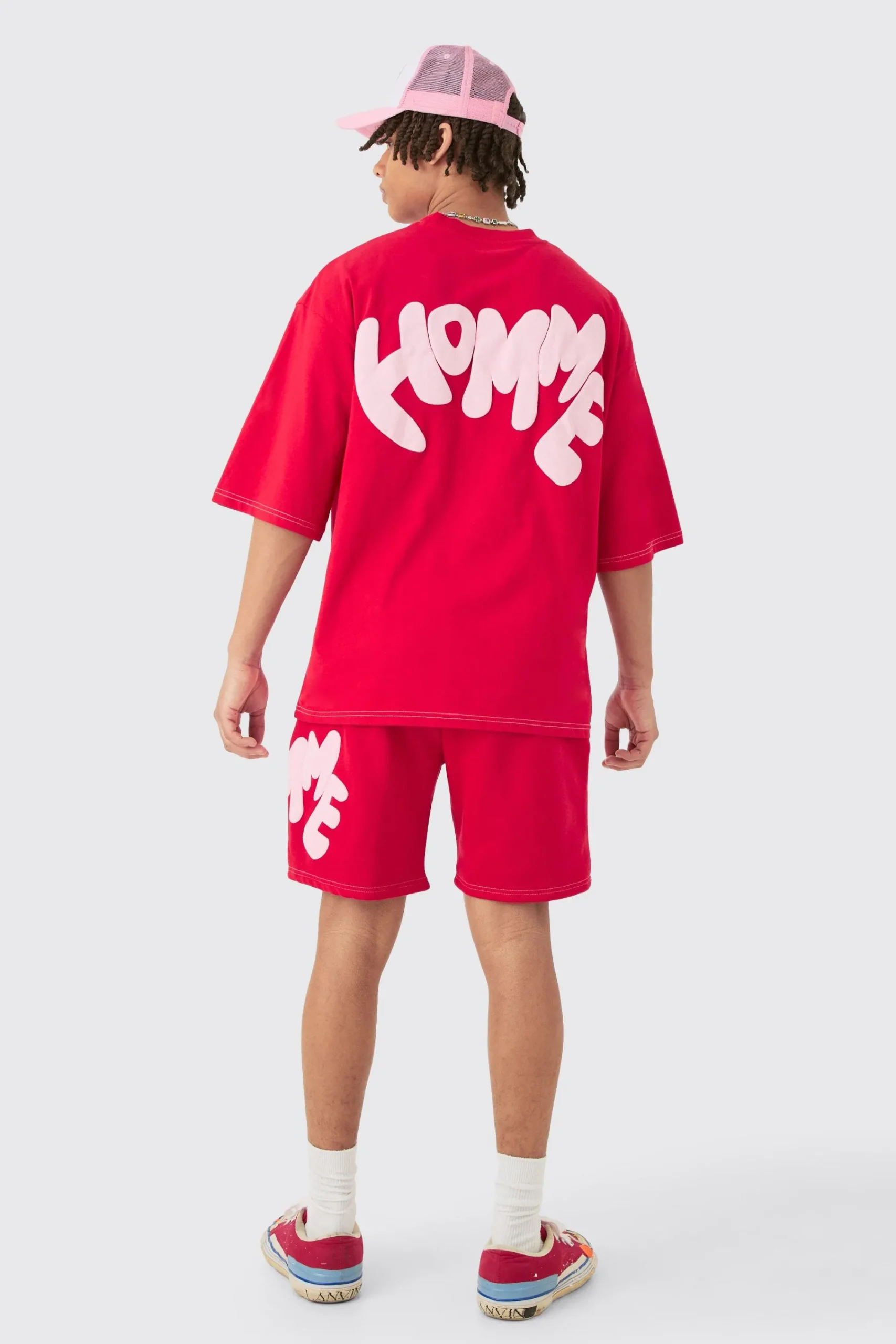 boohooMAN Oversized Contrast Stitch Puff Print Half Sleeve T-shirt & Short Set | UK| Sets & Co-Ords|Tracksuits