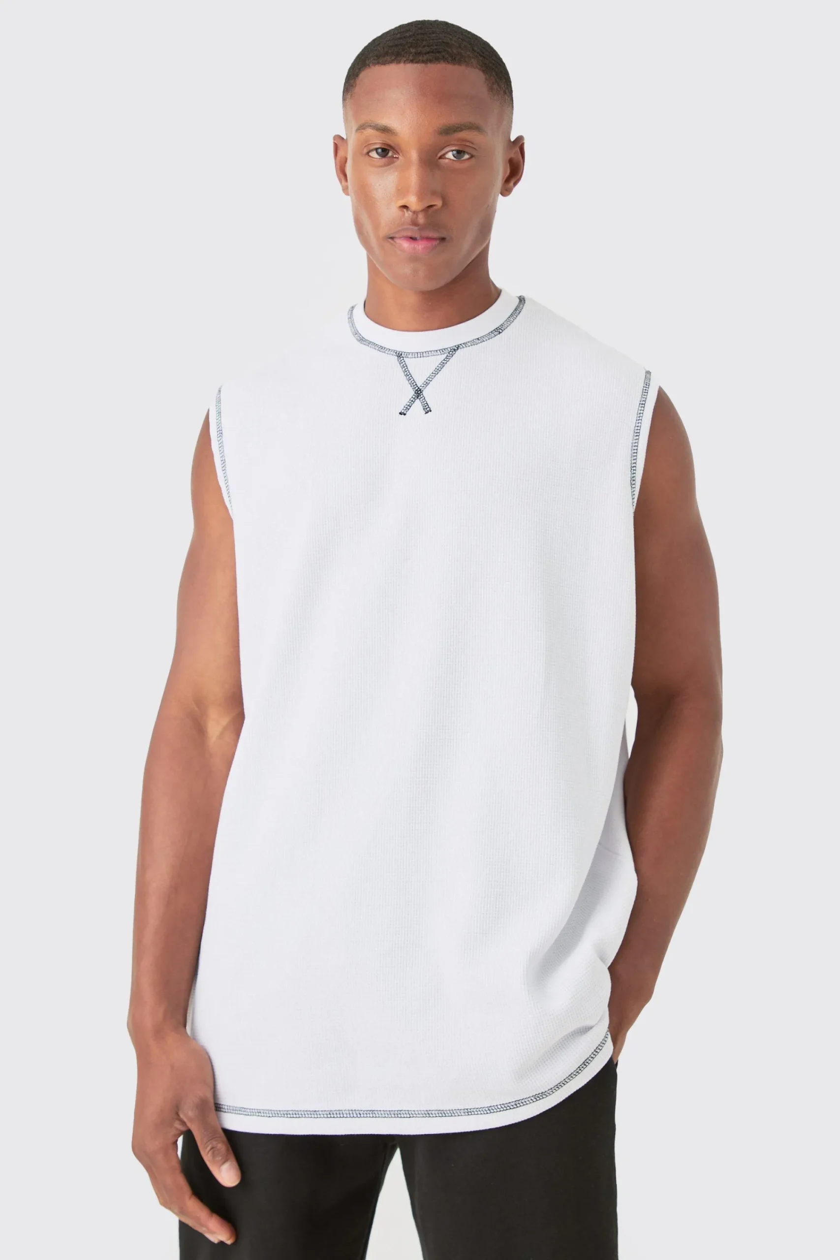 Oversized Contrast Waffle Tank | UK^boohooMAN Outlet