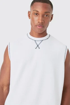 Oversized Contrast Waffle Tank | UK^boohooMAN Outlet