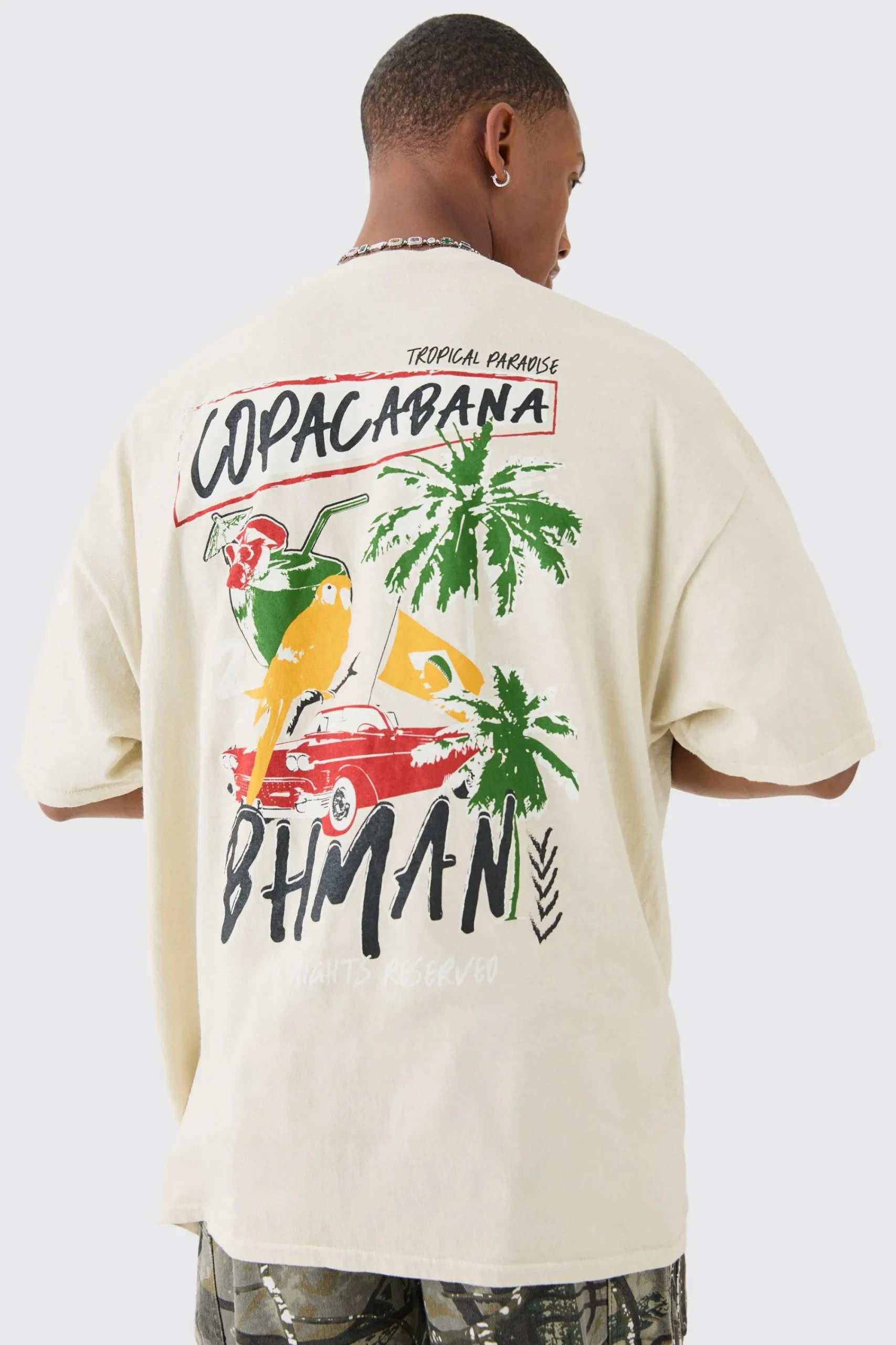 Oversized Copacabana Printed Back Print T-shirt | UK^boohooMAN Online