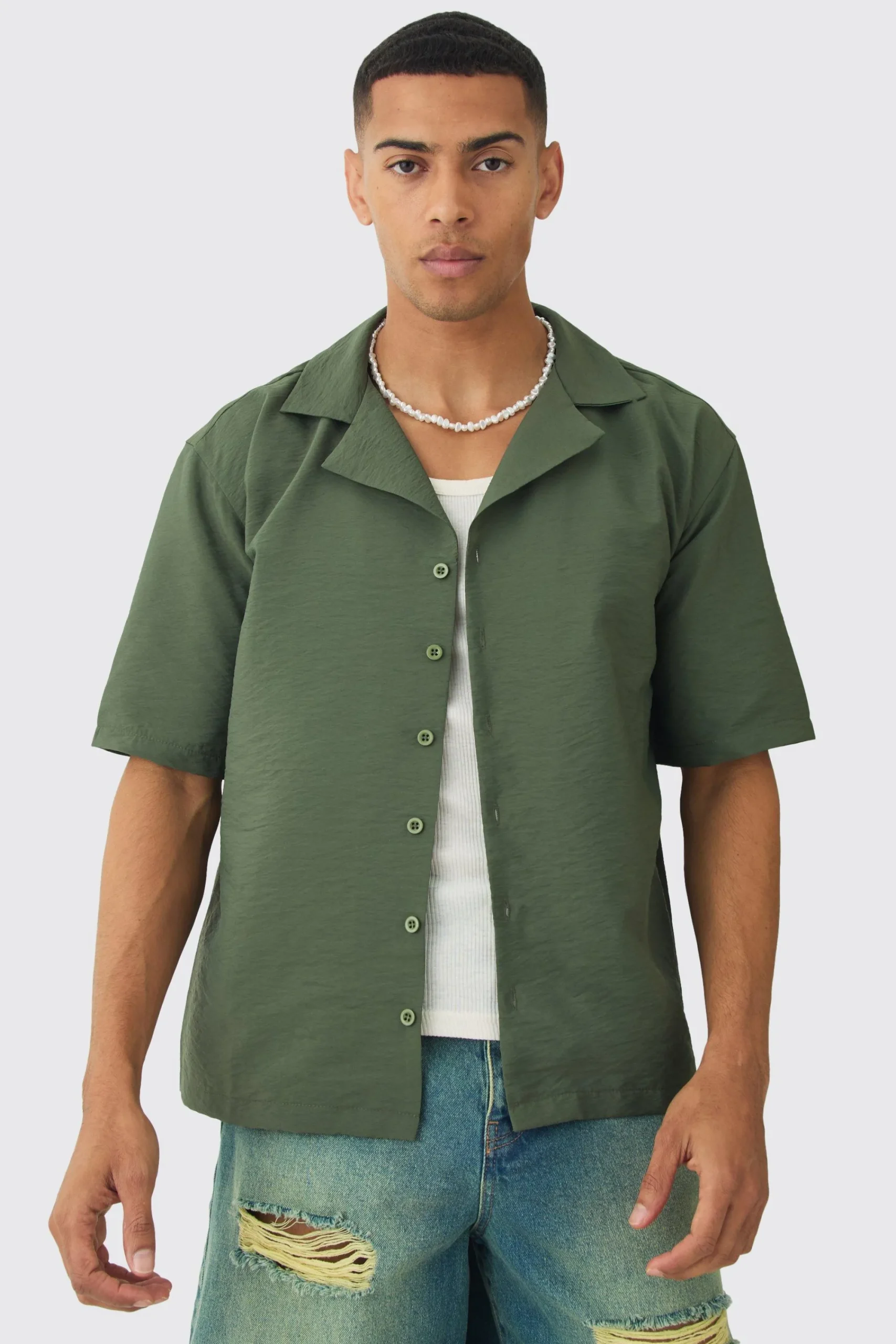 boohooMAN Oversized Crinkle Revere Shirt | UK| Shirts