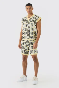 boohooMAN Oversized Crochet Knit Tank And Short Set | UK| Sets & Co-Ords|Tracksuits
