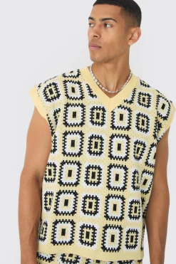 boohooMAN Oversized Crochet Knit Tank And Short Set | UK| Sets & Co-Ords|Tracksuits