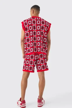 boohooMAN Oversized Crochet Knit Tank And Short Set | UK| Sets & Co-Ords|Tracksuits