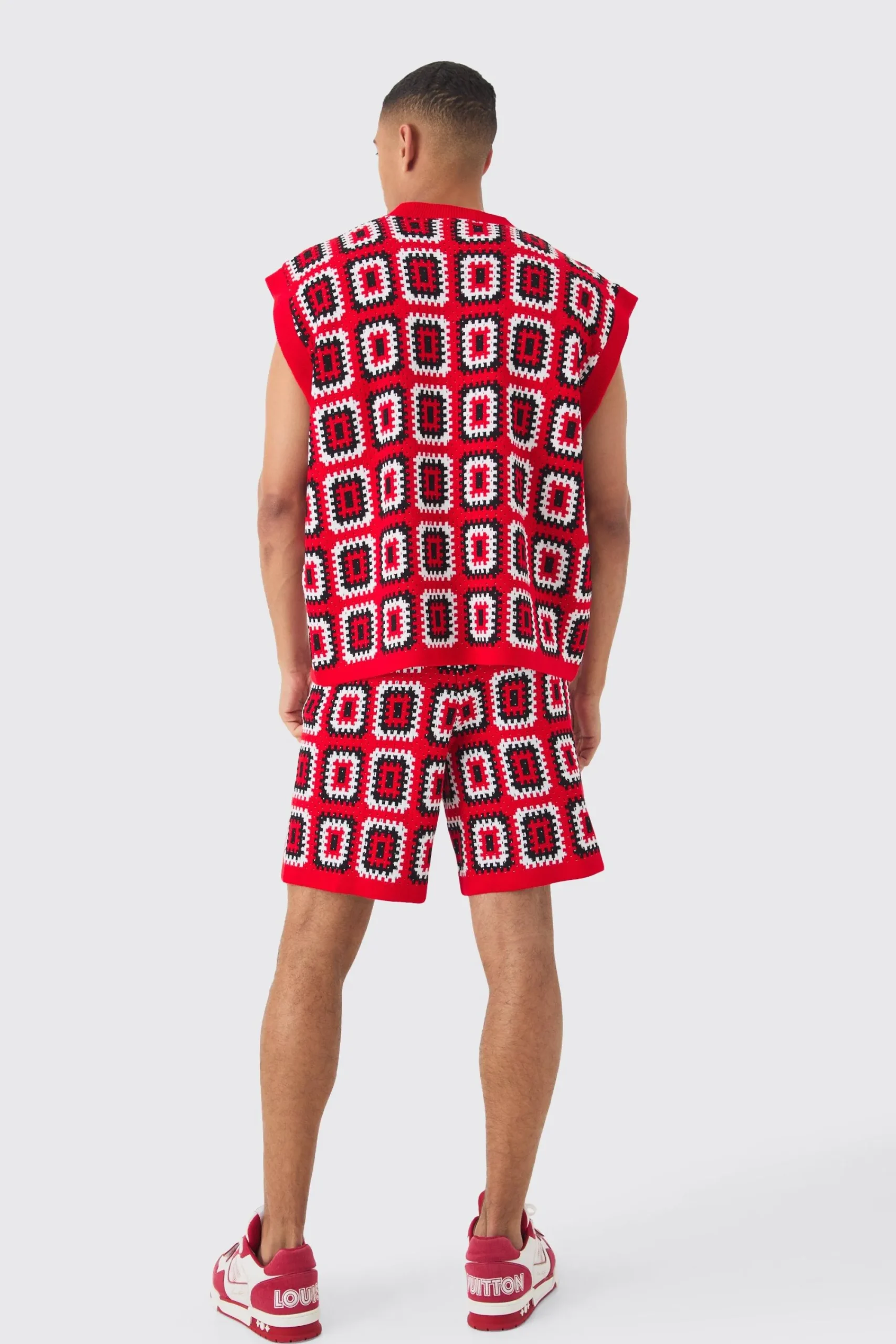 boohooMAN Oversized Crochet Knit Tank And Short Set | UK| Sets & Co-Ords|Tracksuits