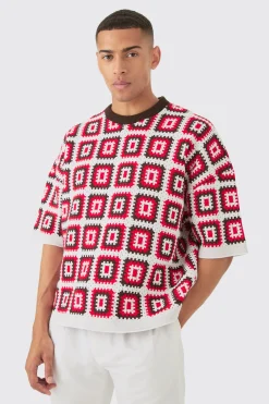 Oversized Crochet Knit T-shirt | UK^boohooMAN Online