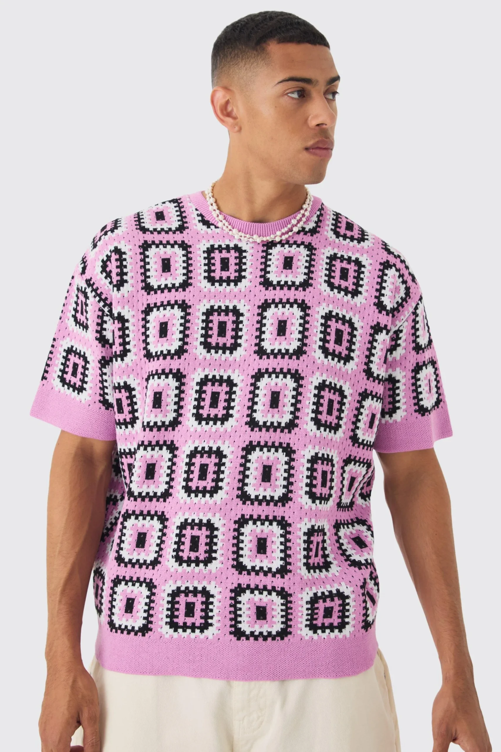 Oversized Crochet Knit T-shirt | UK^boohooMAN New