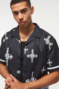 Oversized Cross Print Shirt | UK^boohooMAN Sale