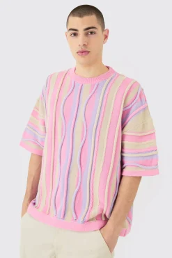 Oversized 3D Jacquard Knit T-shirt | UK^boohooMAN Sale