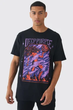 Oversized Deep Purple Band License Print T-Shirt | UK^boohooMAN Discount