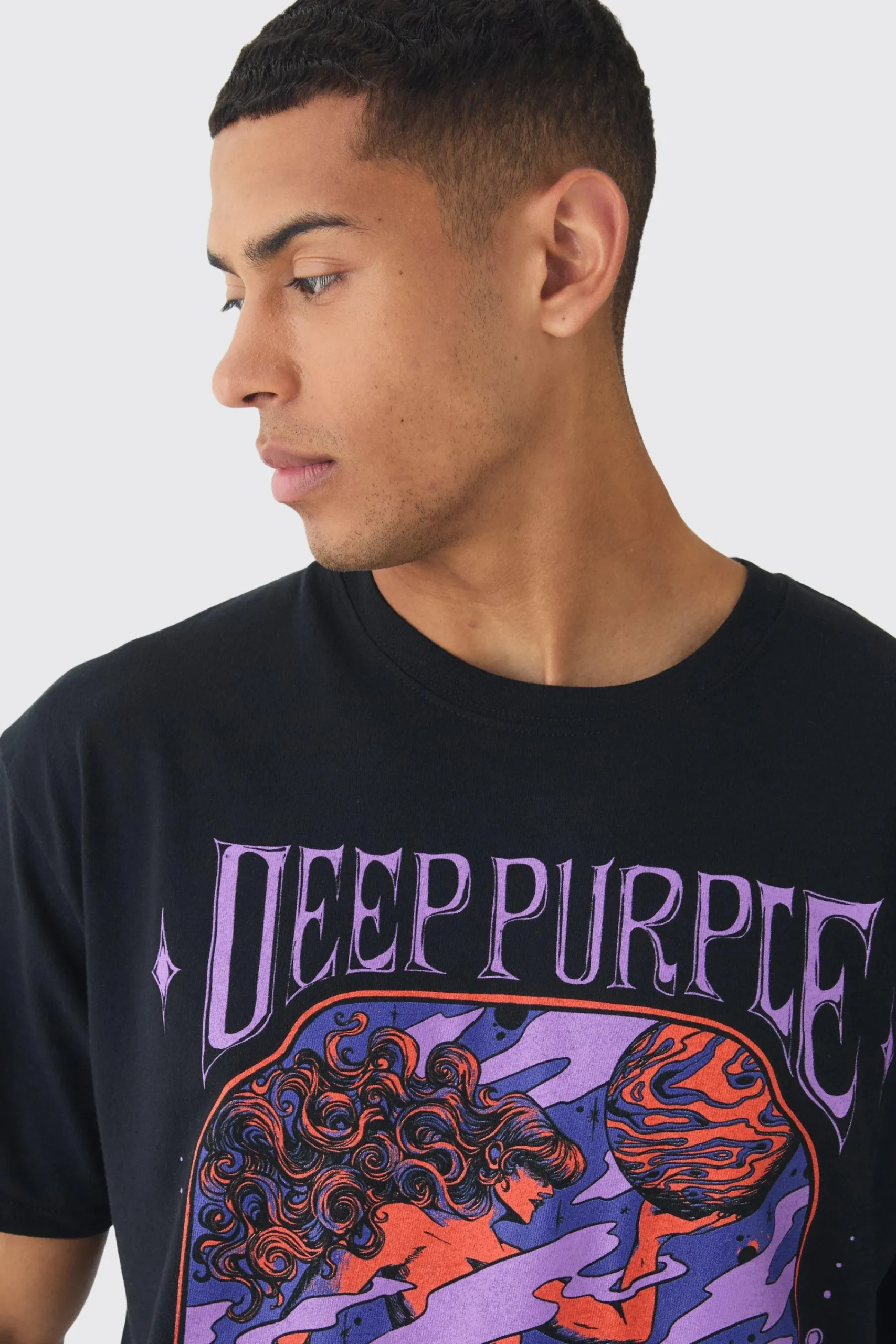 Oversized Deep Purple Band License Print T-Shirt | UK^boohooMAN Discount