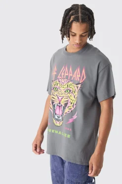 Oversized Def Leopard Band Wash License T-Shirt | UK^boohooMAN Online