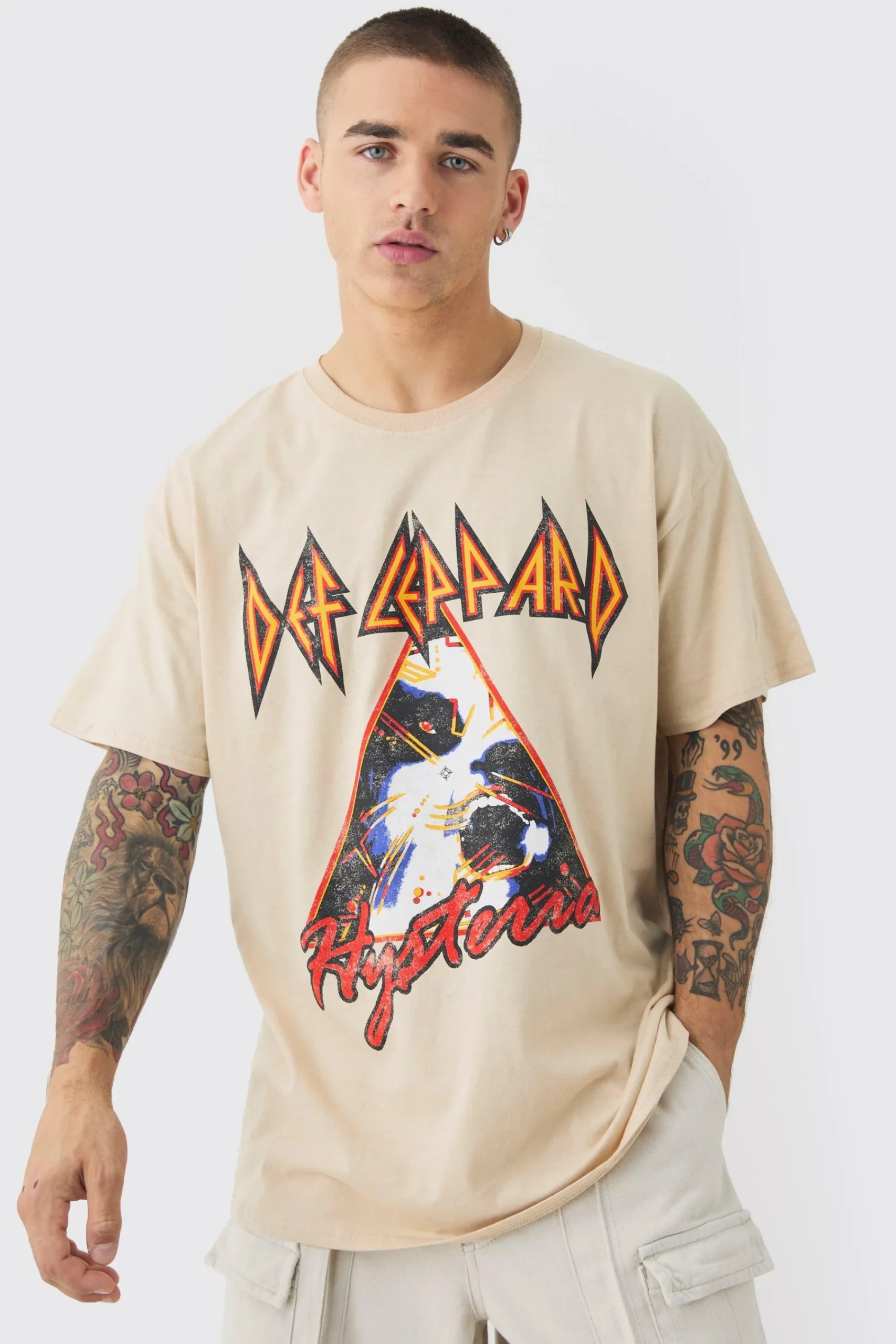 Oversized Def Leppard Tour Wash License T-shirt | UK^boohooMAN